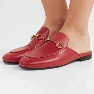 Gucci Princetown Leather Horsebit Slippers Red EU 37.5 Authentic